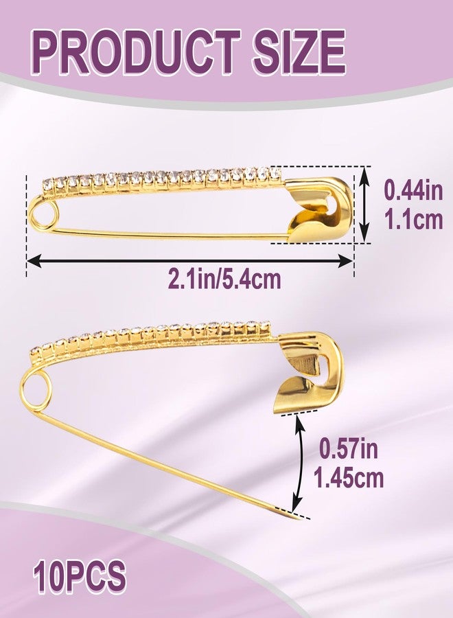 Mxxipp 10pcs Rhinestone Safety Pins, Sparkly Rhinestone Decorative Pins for Clothing, Classic Crystal Brooch for Scarf Shawl Jeans Sweaters Dresses- Gold - Image 2